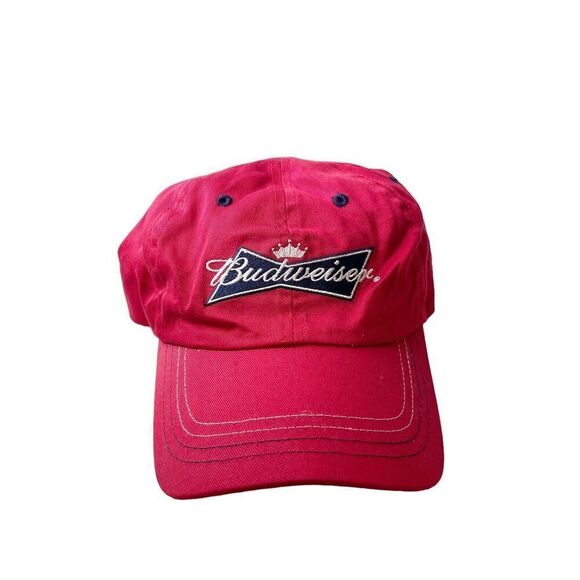 Vintage Y2K Budweiser Hat Red Canvas Embroidered Logo Adjustable Ball Cap - Picture 1 of 16